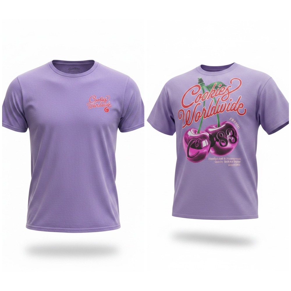Cookies SF Worldwide Cherry Graphic T-Shirt Purple Mens 2XL Streetwear Short Slv